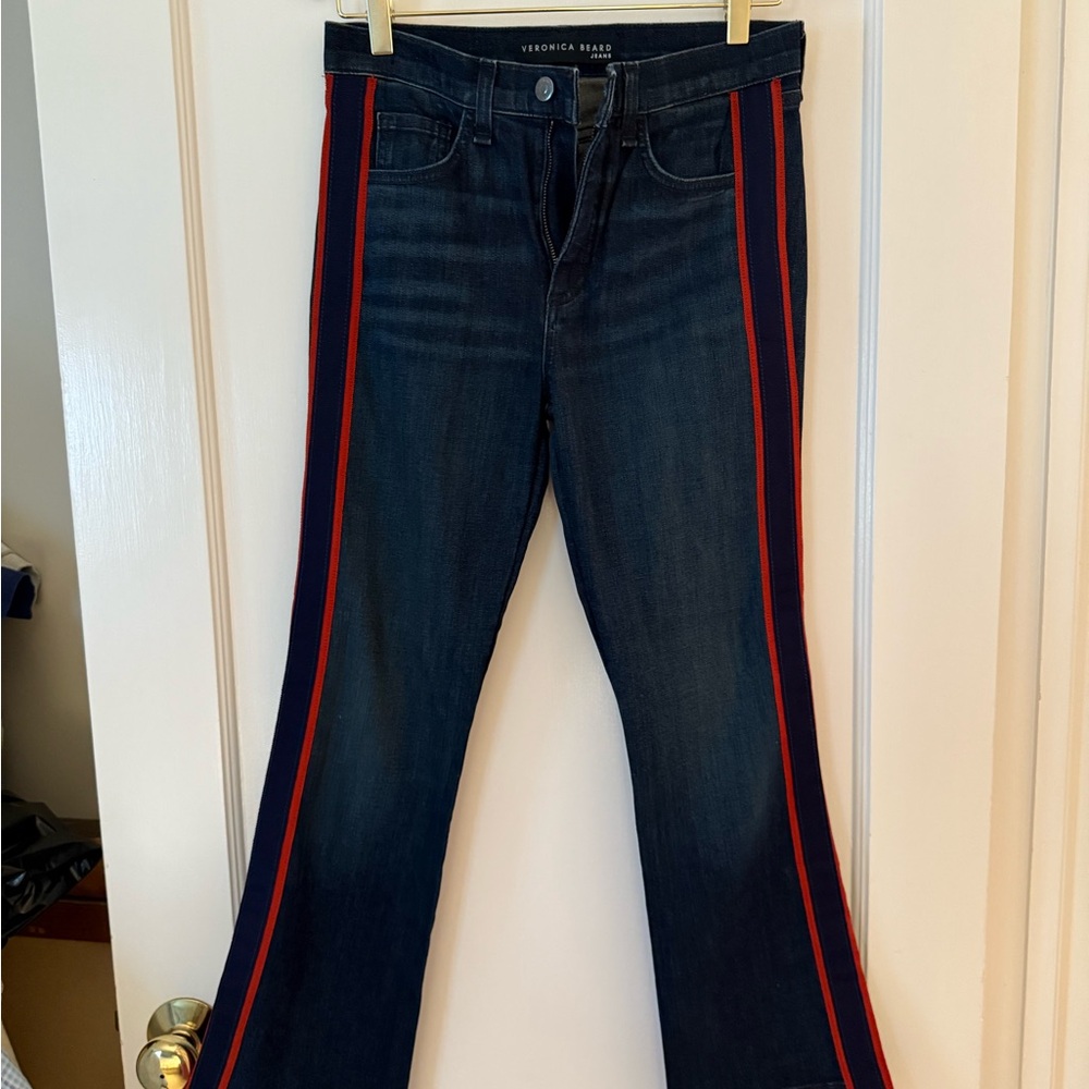 Veronica Beard Women's Blue Jeans with Red Stripe